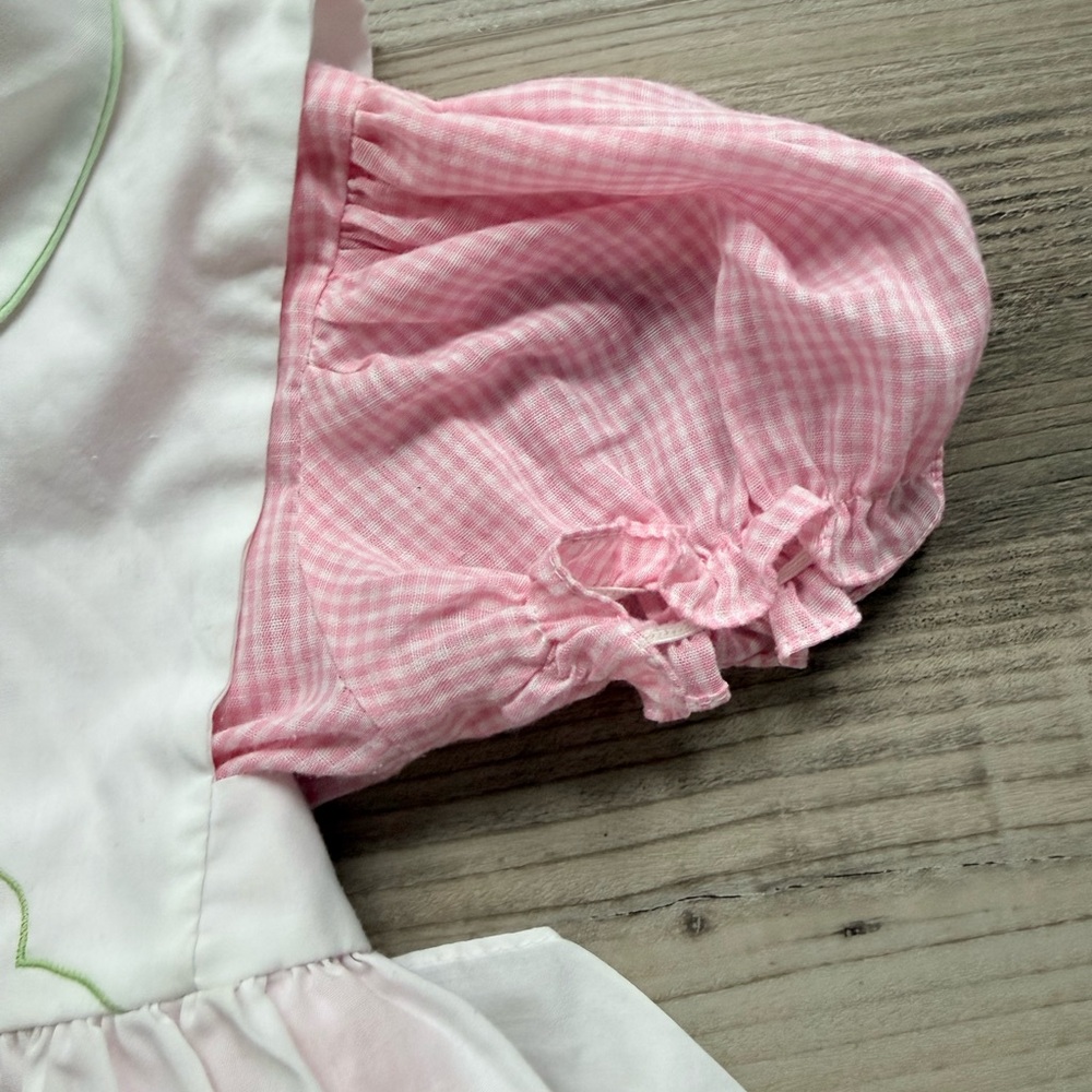 Pink Gingham Floral Peter Pan neck Vintage Ruffle Dress - Picture 3 of 6